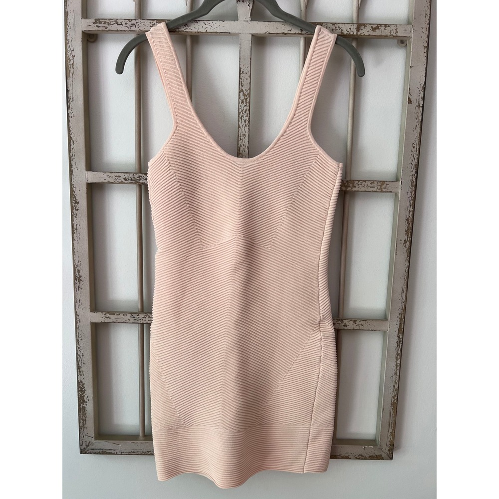 Ronny Kobo Pink Ribbed Bandage Bodycon Mini Dress Womens Small Sleeveless - Picture 4 of 4